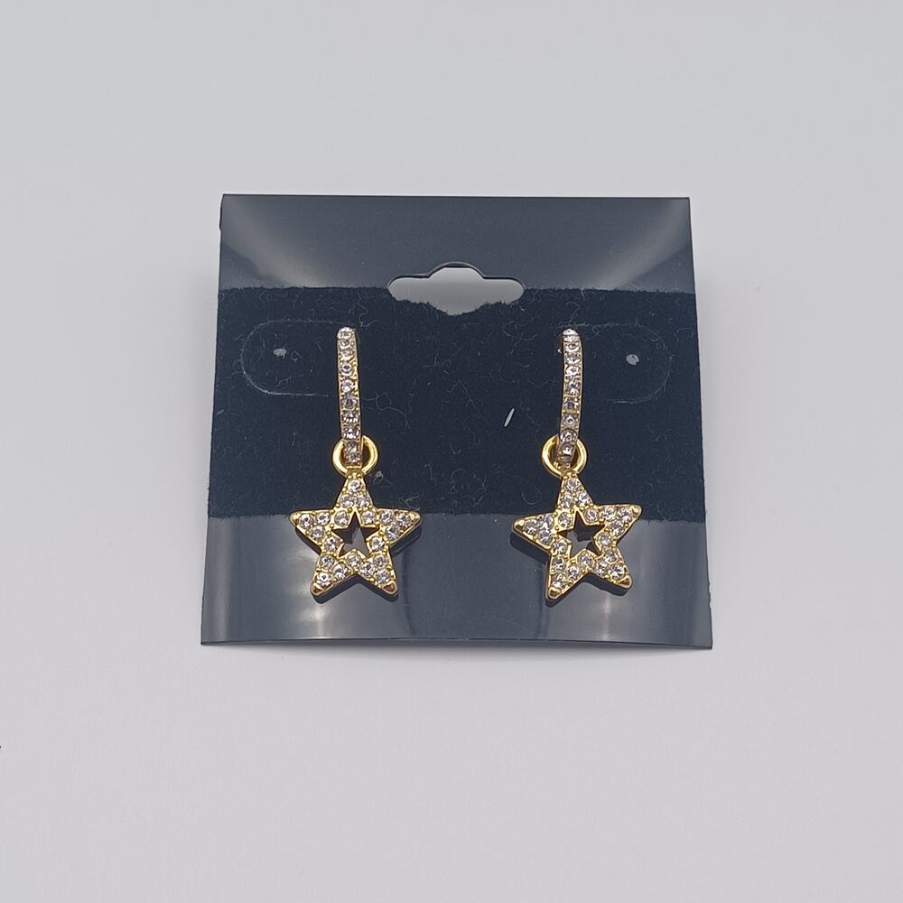 Gold Tone Celestial Star Huggie Hoop Drop Earrings